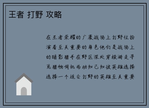 王者 打野 攻略 王者 打野 攻略
